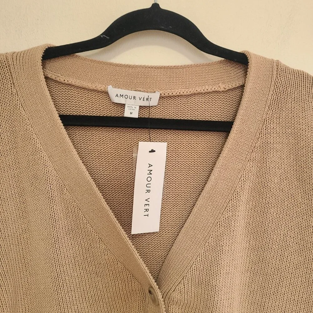 NWT Amour Vert Texture Cotton Cardigan Biscotti size M - Picture 8 of 11